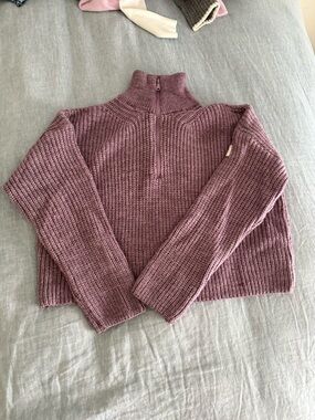 BDG Mauve Half-Zip Ribbed Turtleneck Sweater